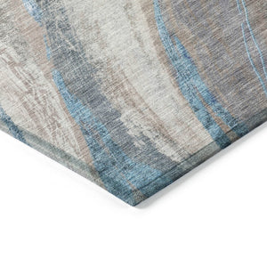 HomeRoots 8' Round Abstract Area Rug in Brown and Teal Blue – Washable, Durable, Indoor & Outdoor Use! 629873