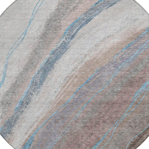 HomeRoots 8' Round Abstract Area Rug in Brown and Teal Blue – Washable, Durable, Indoor & Outdoor Use! 629873