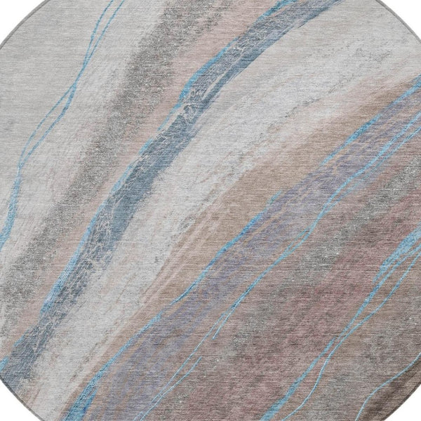 HomeRoots 8' Round Abstract Area Rug in Brown and Teal Blue – Washable, Durable, Indoor & Outdoor Use! 629873