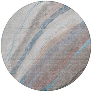 HomeRoots 8' Round Abstract Area Rug in Brown and Teal Blue – Washable, Durable, Indoor & Outdoor Use! 629873