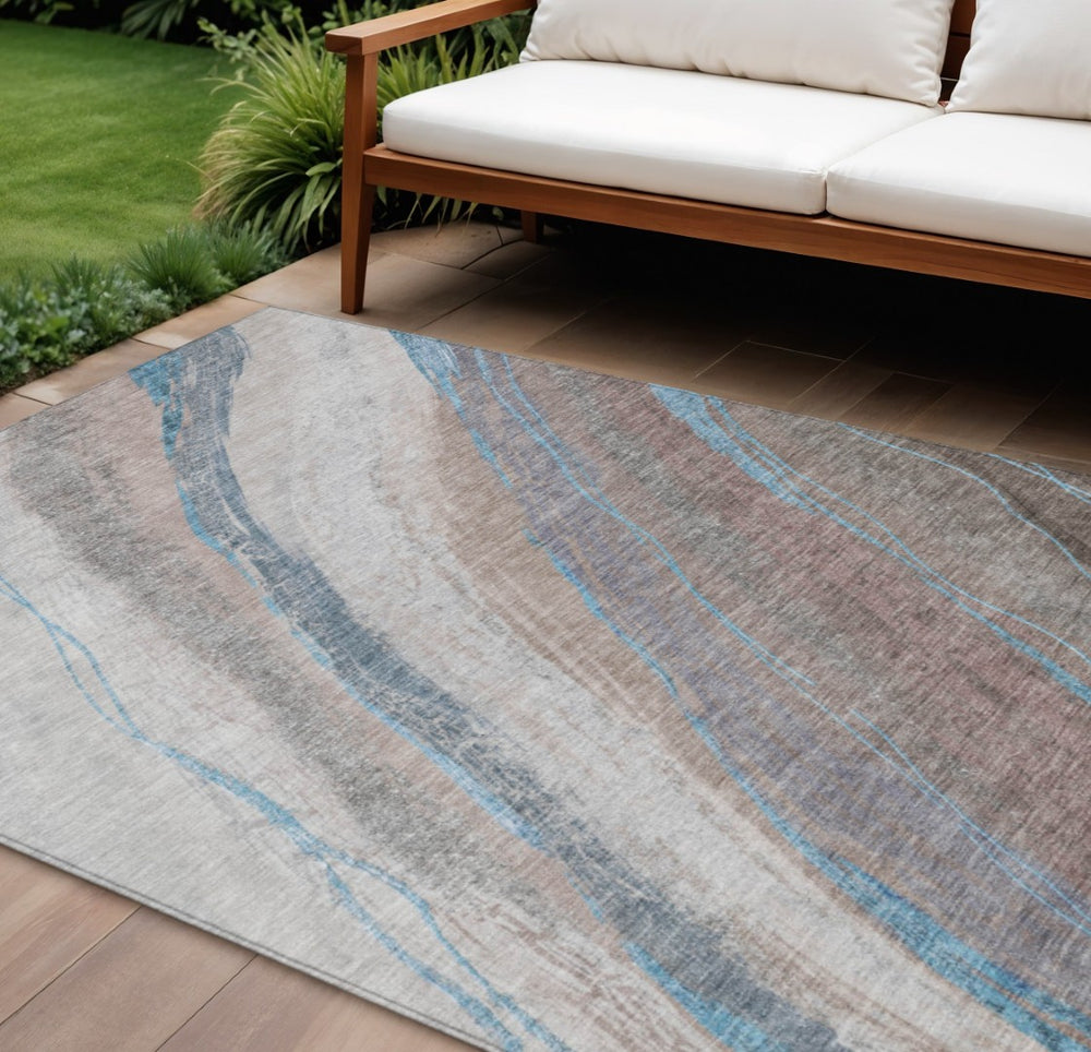 HomeRoots 8' X 10' Washable Brown and Teal Abstract Area Rug – Stylish, Durable, Perfect for Indoor & Outdoor Use! 629874