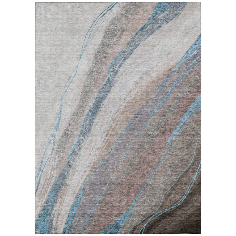 HomeRoots 8' X 10' Washable Brown and Teal Abstract Area Rug – Stylish, Durable, Perfect for Indoor & Outdoor Use! 629874