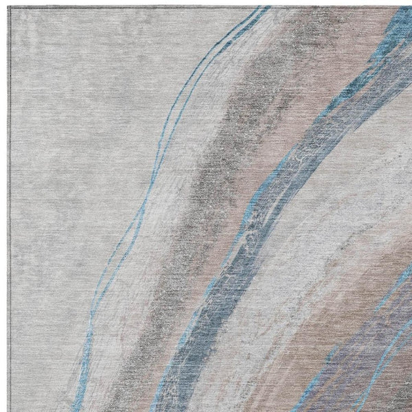HomeRoots 9' X 12' Brown and Teal Blue Abstract Rug - Stylish, Washable Indoor/Outdoor Floor Covering for All Spaces 629875