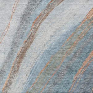 HomeRoots 5' X 8' Blue and Copper Abstract Washable Area Rug - Durable, Stylish, Indoor/Outdoor Versatility! 629878