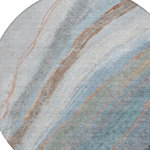 HomeRoots 8' Blue And Copper Round Abstract Area Rug - Stylish, Durable, Washable for Indoor & Outdoor Spaces 629879