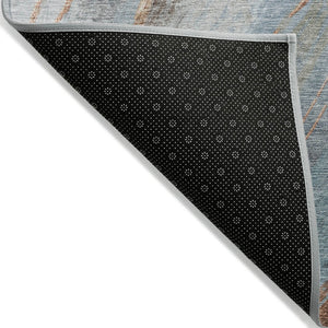 HomeRoots 8' Blue And Copper Round Abstract Area Rug - Stylish, Durable, Washable for Indoor & Outdoor Spaces 629879