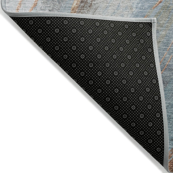 HomeRoots 8' Blue And Copper Round Abstract Area Rug - Stylish, Durable, Washable for Indoor & Outdoor Spaces 629879