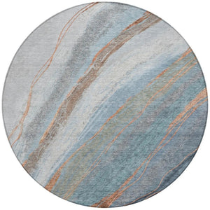 HomeRoots 8' Blue And Copper Round Abstract Area Rug - Stylish, Durable, Washable for Indoor & Outdoor Spaces 629879