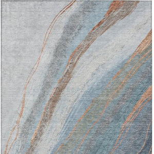 HomeRoots 8' X 10' Blue and Copper Abstract Washable Area Rug - Stylish, Durable for Indoor & Outdoor Use! 629880
