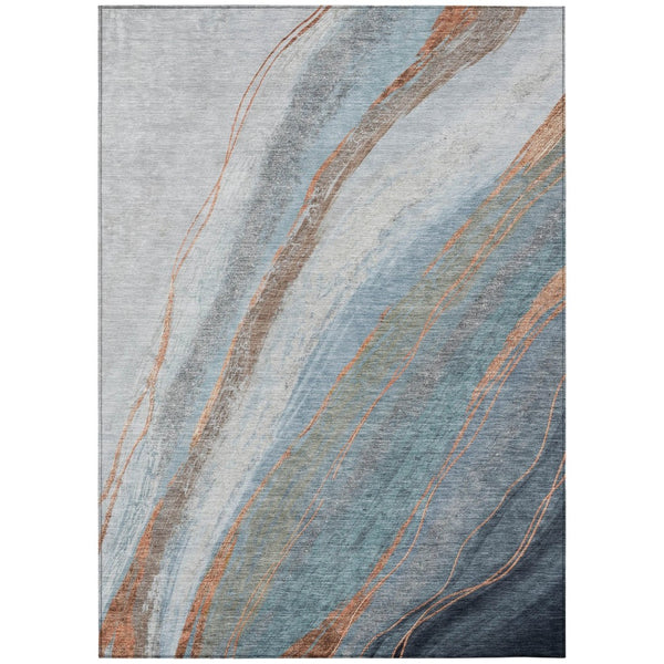 HomeRoots 8' X 10' Blue and Copper Abstract Washable Area Rug - Stylish, Durable for Indoor & Outdoor Use! 629880
