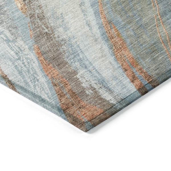 HomeRoots 8' X 10' Blue and Copper Abstract Washable Area Rug - Stylish, Durable for Indoor & Outdoor Use! 629880