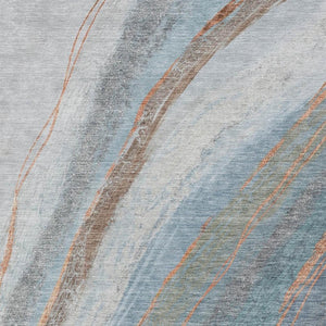 HomeRoots 8' X 10' Blue and Copper Abstract Washable Area Rug - Stylish, Durable for Indoor & Outdoor Use! 629880