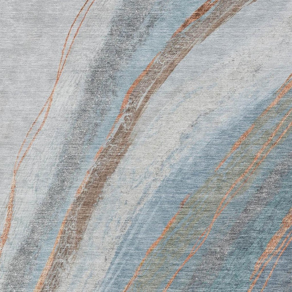 HomeRoots 8' X 10' Blue and Copper Abstract Washable Area Rug - Stylish, Durable for Indoor & Outdoor Use! 629880