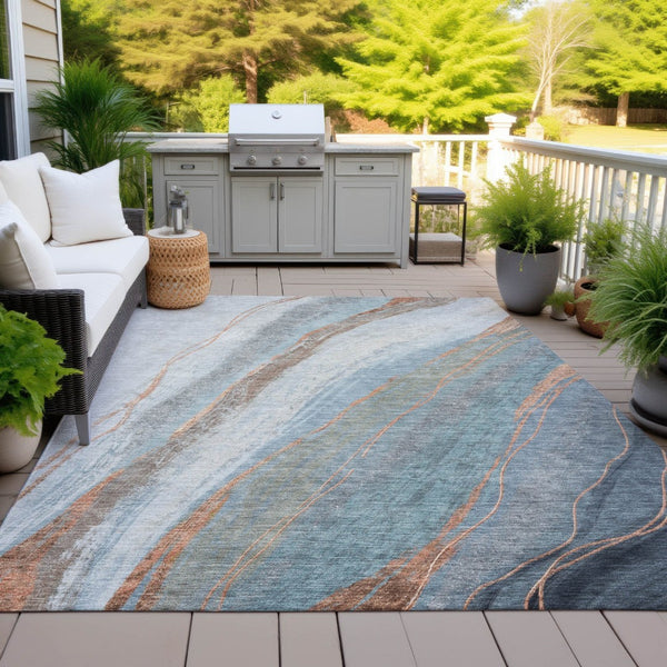 HomeRoots 10' Blue & Copper Abstract Indoor Outdoor Area Rug - Durable, Washable, Stylish for High-Traffic Spaces 629882