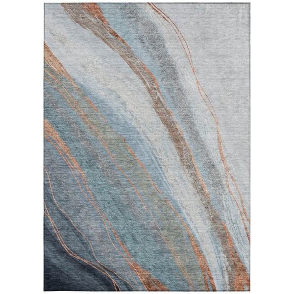 HomeRoots 10' Blue & Copper Abstract Indoor Outdoor Area Rug - Durable, Washable, Stylish for High-Traffic Spaces 629882