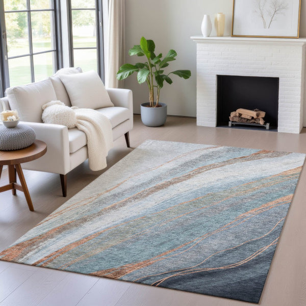 HomeRoots 10' Blue & Copper Abstract Indoor Outdoor Area Rug - Durable, Washable, Stylish for High-Traffic Spaces 629882