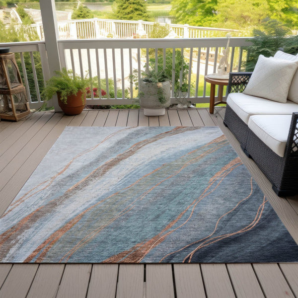 HomeRoots 10' Blue & Copper Abstract Indoor Outdoor Area Rug - Durable, Washable, Stylish for High-Traffic Spaces 629882