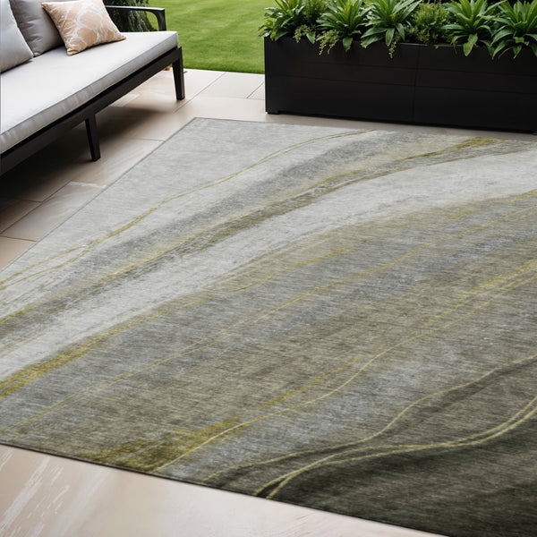 HomeRoots 5' X 8' Modern Pewter and Gray Abstract Washable Area Rug for Indoor/Outdoor High-Traffic Spaces 629884