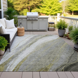 HomeRoots 5' X 8' Modern Pewter and Gray Abstract Washable Area Rug for Indoor/Outdoor High-Traffic Spaces 629884