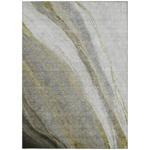 HomeRoots 5' X 8' Modern Pewter and Gray Abstract Washable Area Rug for Indoor/Outdoor High-Traffic Spaces 629884