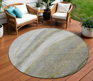 HomeRoots 8' Stylish Pewter and Gray Round Abstract Rug - Washable, Durable, Indoor/Outdoor Versatility! 629885