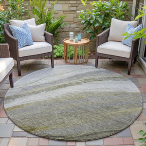 HomeRoots 8' Stylish Pewter and Gray Round Abstract Rug - Washable, Durable, Indoor/Outdoor Versatility! 629885