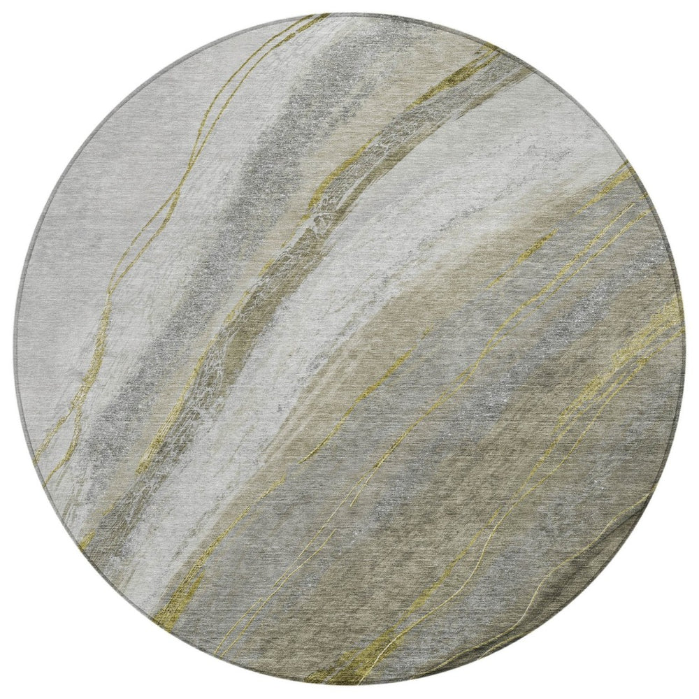 HomeRoots 8' Stylish Pewter and Gray Round Abstract Rug - Washable, Durable, Indoor/Outdoor Versatility! 629885