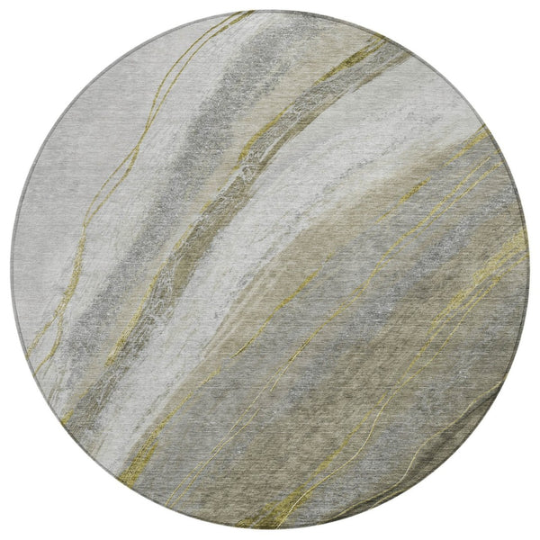 HomeRoots 8' Stylish Pewter and Gray Round Abstract Rug - Washable, Durable, Indoor/Outdoor Versatility! 629885