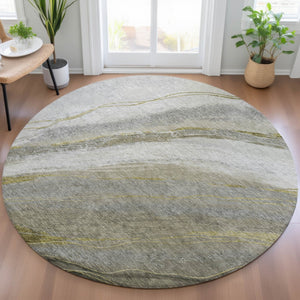 HomeRoots 8' Stylish Pewter and Gray Round Abstract Rug - Washable, Durable, Indoor/Outdoor Versatility! 629885