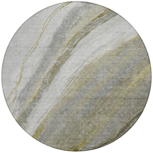 HomeRoots 8' Stylish Pewter and Gray Round Abstract Rug - Washable, Durable, Indoor/Outdoor Versatility! 629885