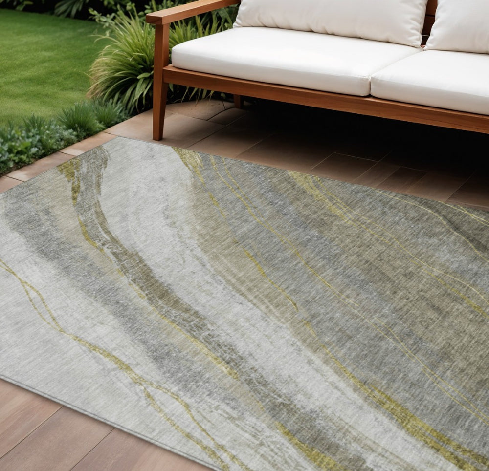 HomeRoots 8' X 10' Abstract Pewter and Gray Area Rug – Washable, Durable for Indoor/Outdoor Use, Modern Design 629886