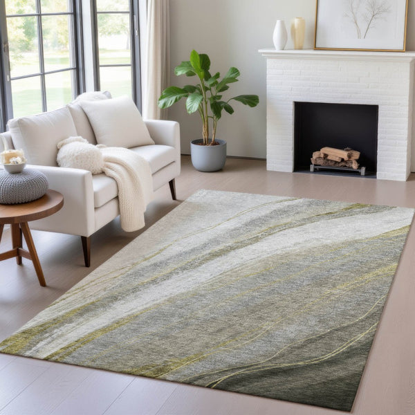 HomeRoots 8' X 10' Abstract Pewter and Gray Area Rug – Washable, Durable for Indoor/Outdoor Use, Modern Design 629886