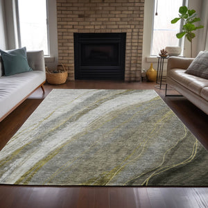 HomeRoots 8' X 10' Abstract Pewter and Gray Area Rug – Washable, Durable for Indoor/Outdoor Use, Modern Design 629886