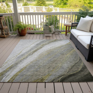 HomeRoots 8' X 10' Abstract Pewter and Gray Area Rug – Washable, Durable for Indoor/Outdoor Use, Modern Design 629886