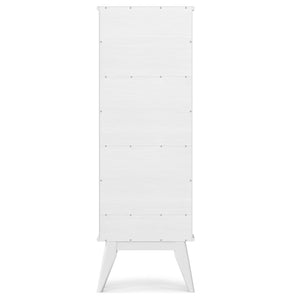 English Elm Draper Mid Century White Bookcase & Storage Unit — Solid Rubberwood, 6 Shelves, Drawer, Retro Chic B136P238620