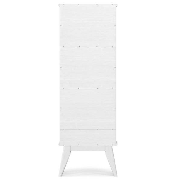 English Elm Draper Mid Century White Bookcase & Storage Unit — Solid Rubberwood, 6 Shelves, Drawer, Retro Chic B136P238620