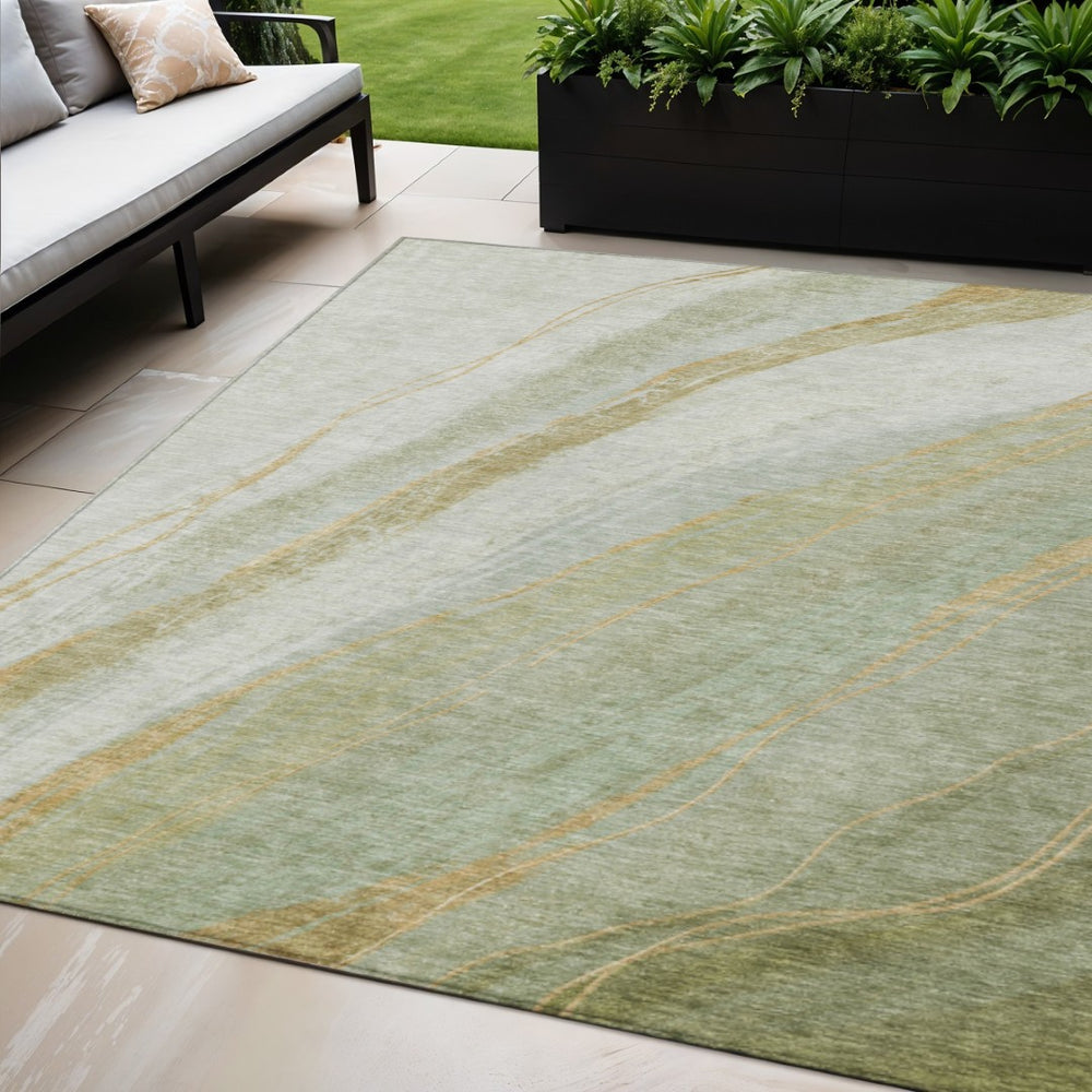HomeRoots 5' X 8' Sage and Copper Abstract Area Rug - Modern, Washable, Durable for Indoor and Outdoor Spaces 629890