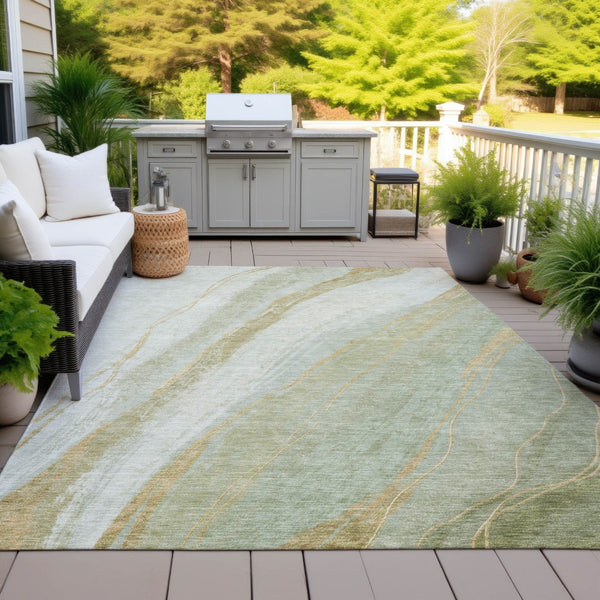 HomeRoots 5' X 8' Sage and Copper Abstract Area Rug - Modern, Washable, Durable for Indoor and Outdoor Spaces 629890