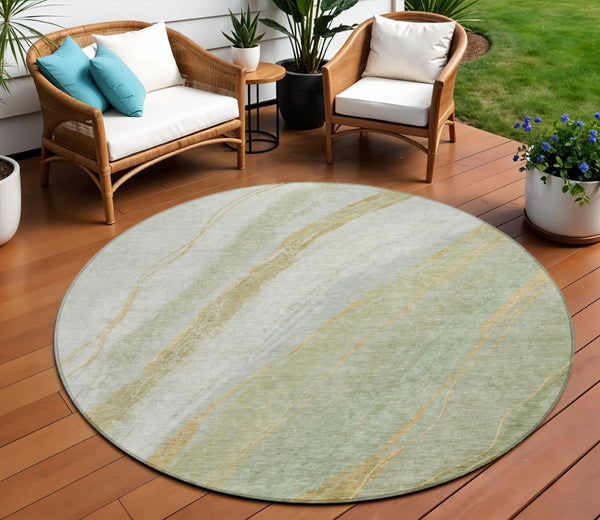 HomeRoots 8' Sage and Copper Round Abstract Area Rug - Stylish, Washable, Water-Resistant for Indoor/Outdoor Use 629891