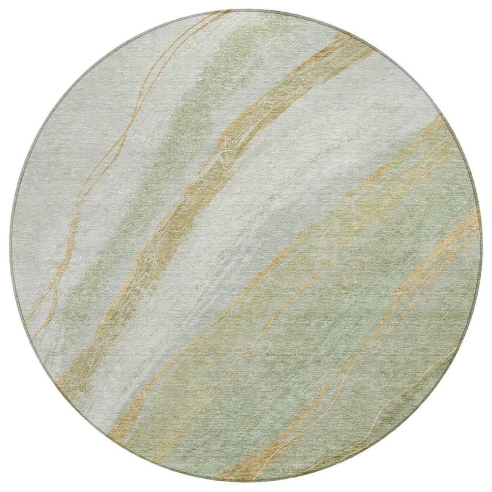 HomeRoots 8' Sage and Copper Round Abstract Area Rug - Stylish, Washable, Water-Resistant for Indoor/Outdoor Use 629891