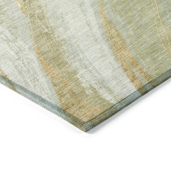 HomeRoots 8' Sage and Copper Round Abstract Area Rug - Stylish, Washable, Water-Resistant for Indoor/Outdoor Use 629891