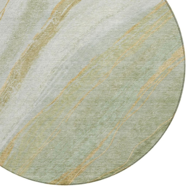 HomeRoots 8' Sage and Copper Round Abstract Area Rug - Stylish, Washable, Water-Resistant for Indoor/Outdoor Use 629891