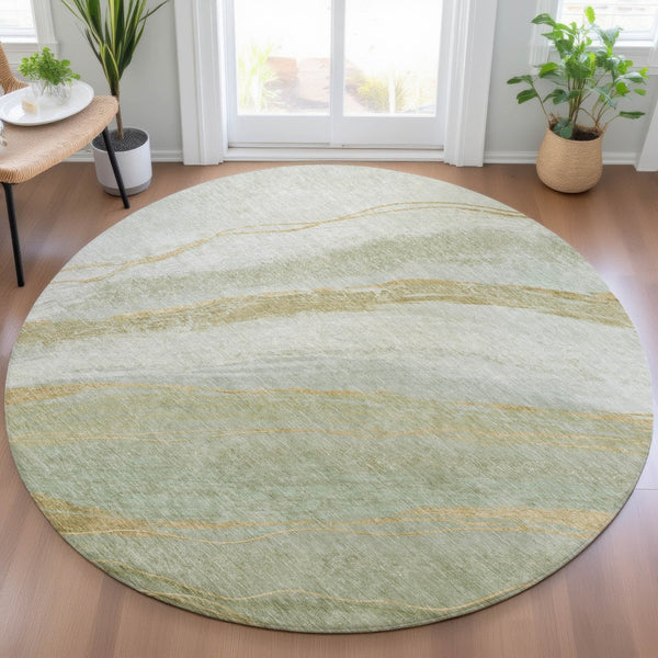 HomeRoots 8' Sage and Copper Round Abstract Area Rug - Stylish, Washable, Water-Resistant for Indoor/Outdoor Use 629891