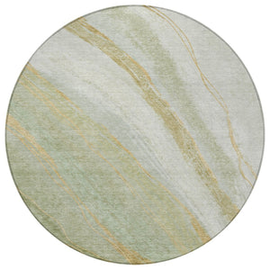 HomeRoots 8' Sage and Copper Round Abstract Area Rug - Stylish, Washable, Water-Resistant for Indoor/Outdoor Use 629891