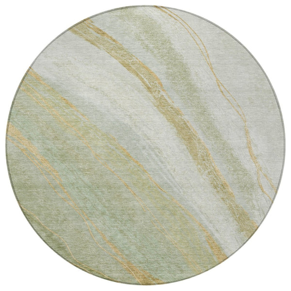 HomeRoots 8' Sage and Copper Round Abstract Area Rug - Stylish, Washable, Water-Resistant for Indoor/Outdoor Use 629891