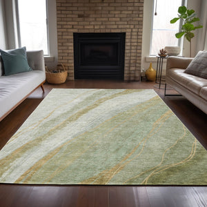 HomeRoots 8' X 10' Sage and Copper Abstract Area Rug - Stylish, Washable, Durable for Indoor & Outdoor Spaces 629892