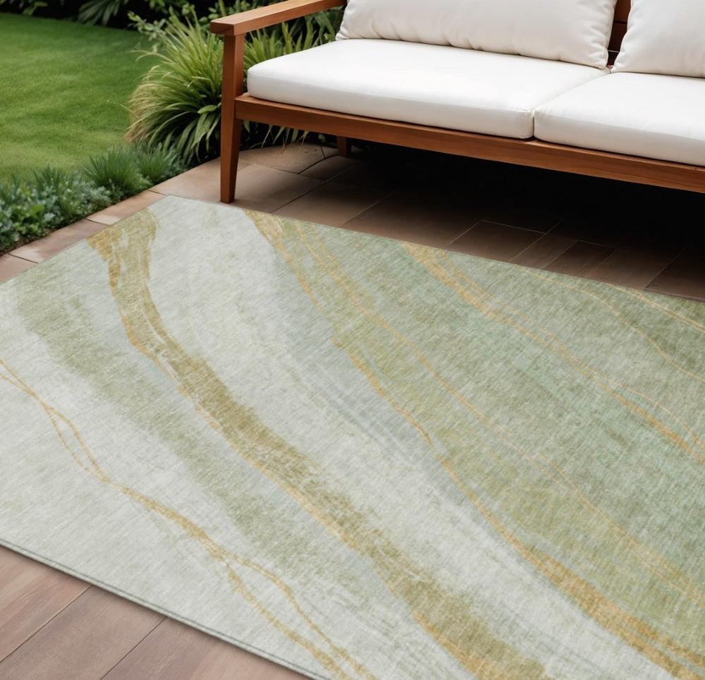 HomeRoots 9' X 12' Sage and Copper Abstract Area Rug - Stylish, Washable Indoor/Outdoor Rug for High-Traffic Spaces 629893