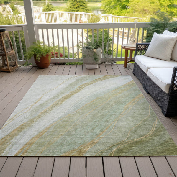 HomeRoots 10' Modern Sage and Copper Abstract Washable Area Rug - Durable Indoor/Outdoor Design for All Spaces 629894