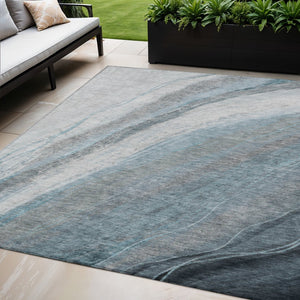 HomeRoots 5' X 8' Teal Blue and Gray Abstract Area Rug - Modern, Washable, Durable for Indoor & Outdoor Use 629896