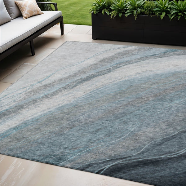 HomeRoots 5' X 8' Teal Blue and Gray Abstract Area Rug - Modern, Washable, Durable for Indoor & Outdoor Use 629896